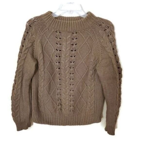 J.CREW Mock Neck Cable Knit Olive Brown Cropped Sweater Sz Small - Picture 1 of 7